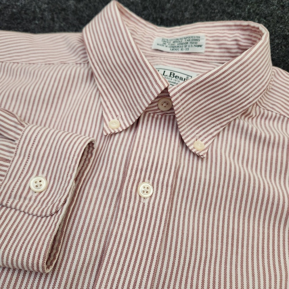 L.L. Bean Mens 16-33 Pink Striped Button Down Oxford Cloth Shirt Preppy Business
